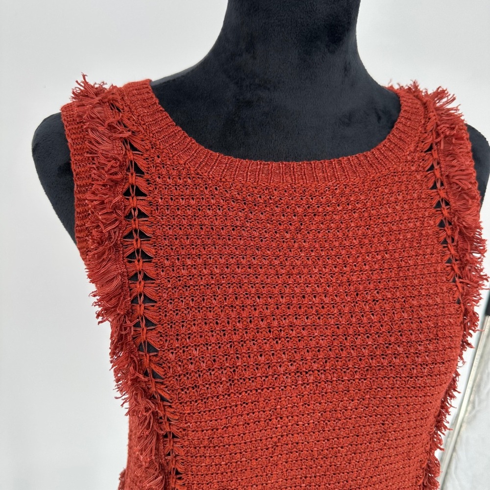 Anthropologie Pepin Crochet Knit Fringe Tank Top Orange Rust Boho Women's Small - Picture 2 of 8